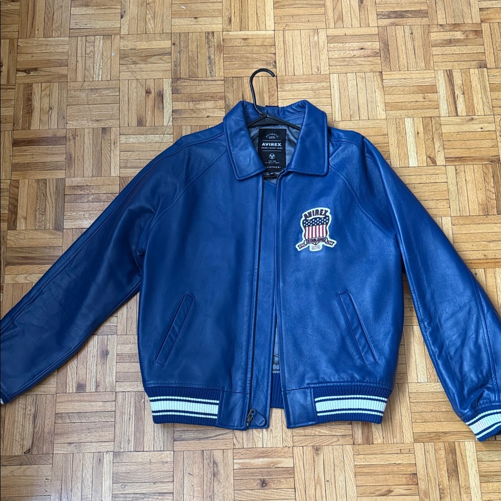 Avirex Royal Blue Leather Jacket with Emblem